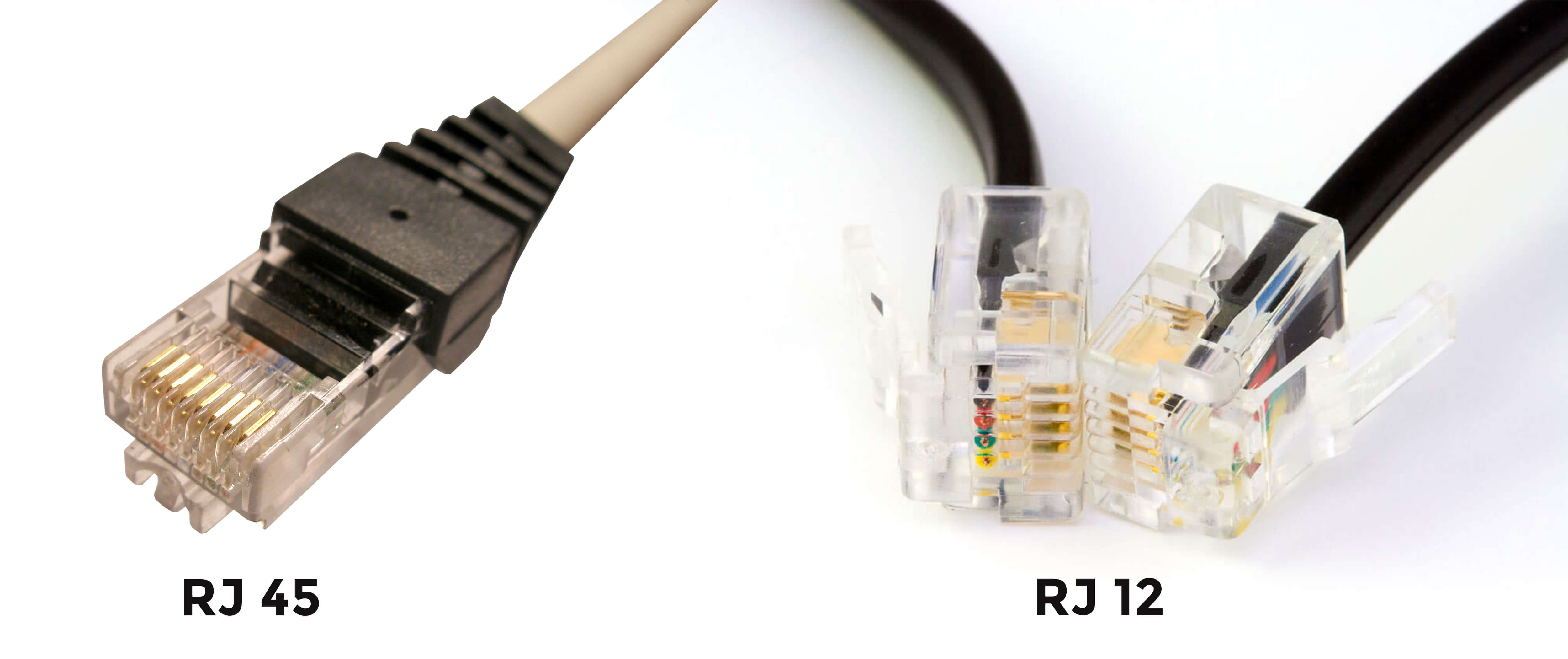Image of an RJ45 and RJ12 cable