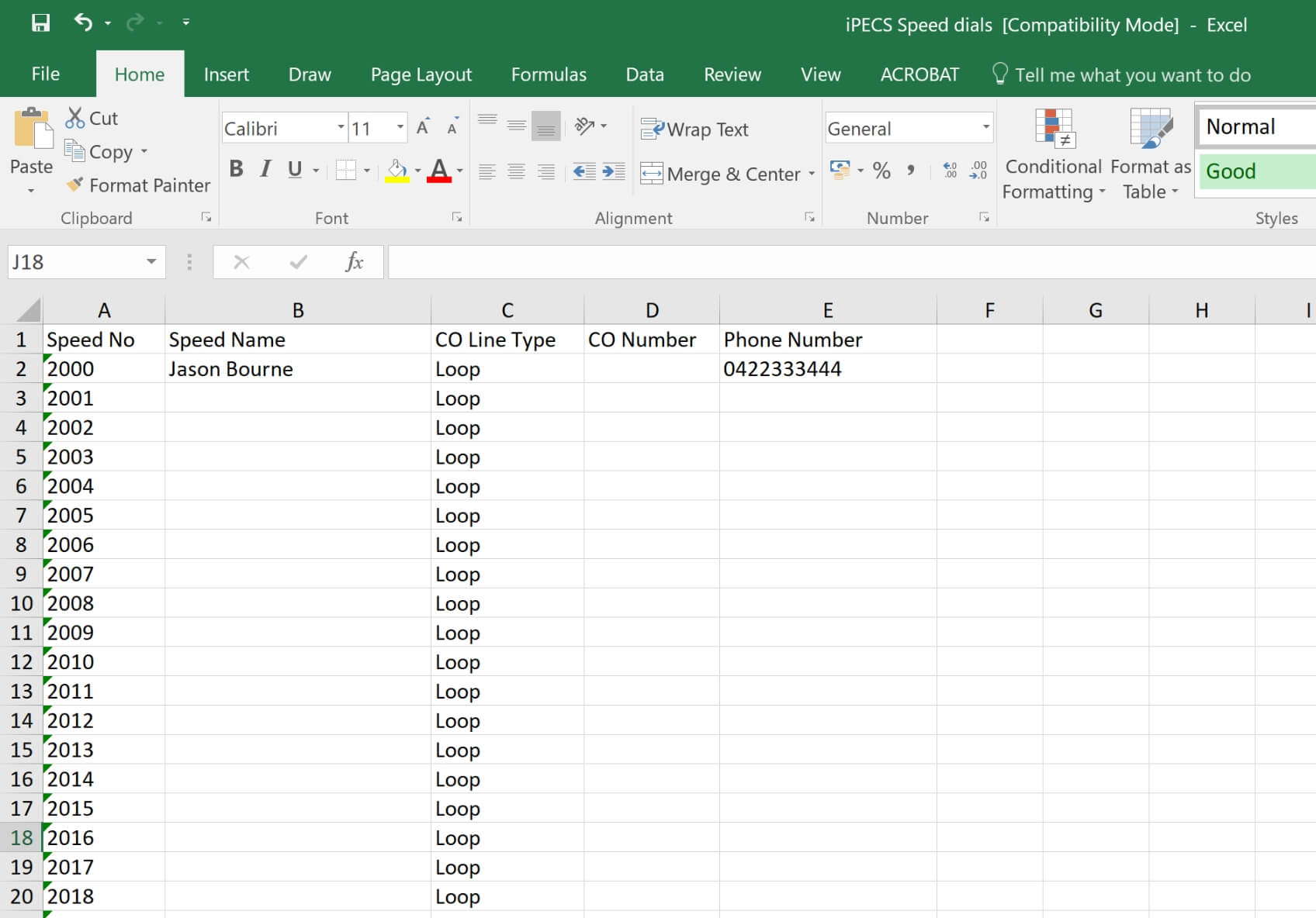 Example Of A Spreadsheet To Setup A iPECS Speed Dial Directory