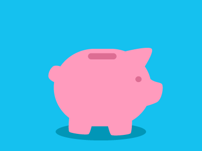 animation of piggy bank with money going into it