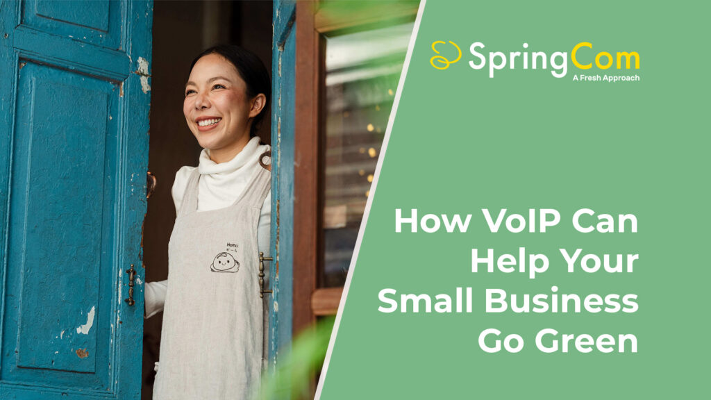 Image of smiling woman looking out through open door as she considers how her small business is making a sustainable difference